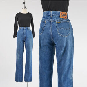 Vintage 80s High Waisted Lee Straight Leg Distressed Denim Mom Jeans 30 x 33